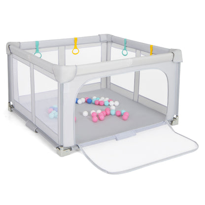 127cm x 127cm Large Baby Playpen with Zipper Gate-Grey
