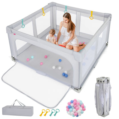 150cm x 150cm Large Baby Playpen with Zipper Gate-Grey