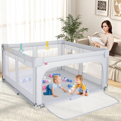 150cm x 150cm Large Baby Playpen with Zipper Gate-Grey