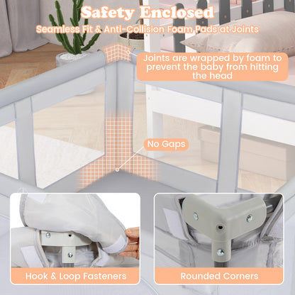 127cm x 127cm Large Baby Playpen with Zipper Gate-Grey