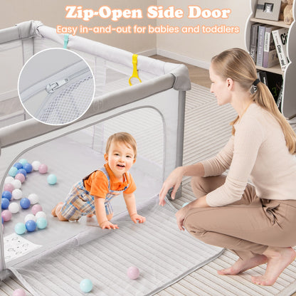 127cm x 127cm Large Baby Playpen with Zipper Gate-Grey