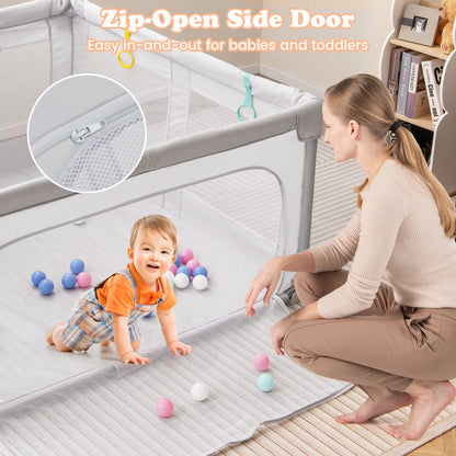 150cm x 150cm Large Baby Playpen with Zipper Gate-Grey
