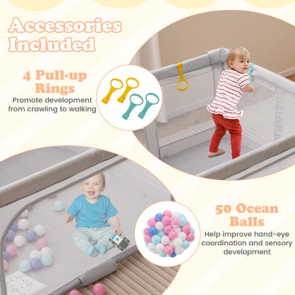 150cm x 150cm Large Baby Playpen with Zipper Gate-Grey