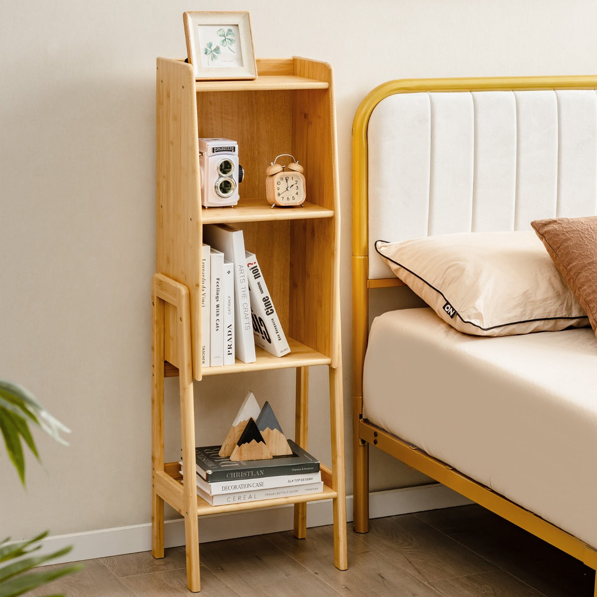 Costway Modern Natural Bamboo Organizer Shelf for Home/Office-4-Tier