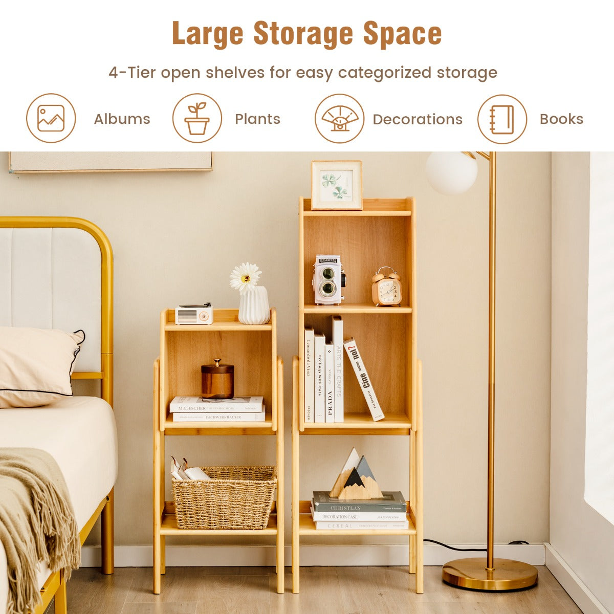 Premium natural bamboo construction offers dependable durability with a sophisticated organic finish