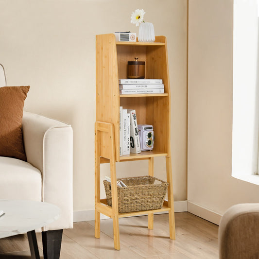 Costway Modern Natural Bamboo Organizer Shelf for Home/Office-4-Tier