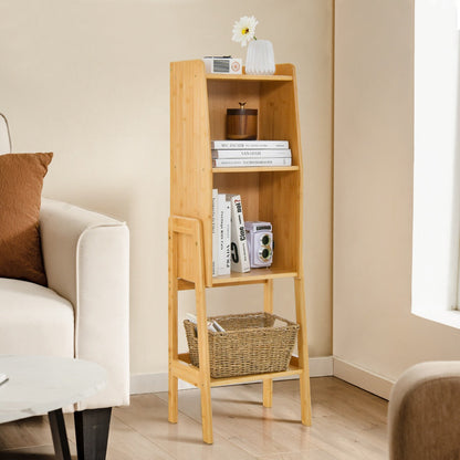 Three spacious tiers organize and display books, plants, decorations, photos, and household items