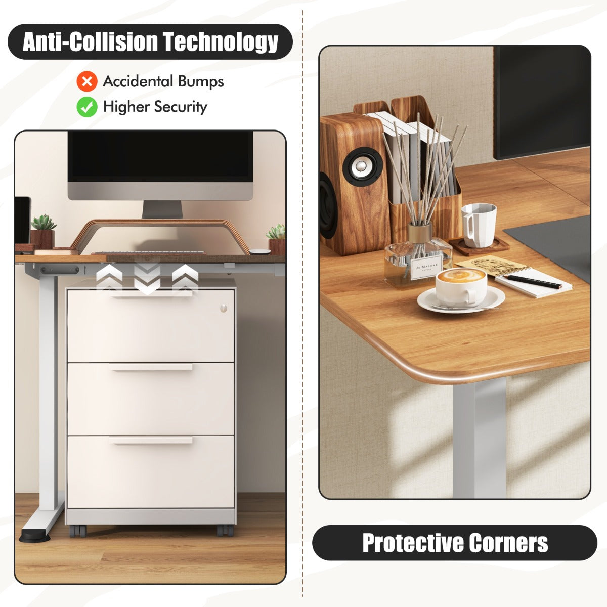 Large Electric Standing Desk with Button Controller for Office-Beige