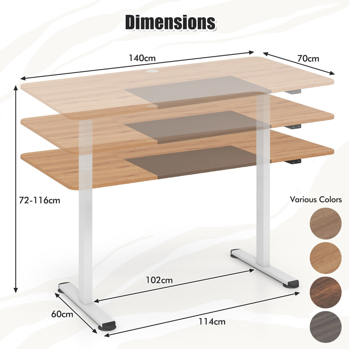 Large Electric Standing Desk with Button Controller for Office-Beige