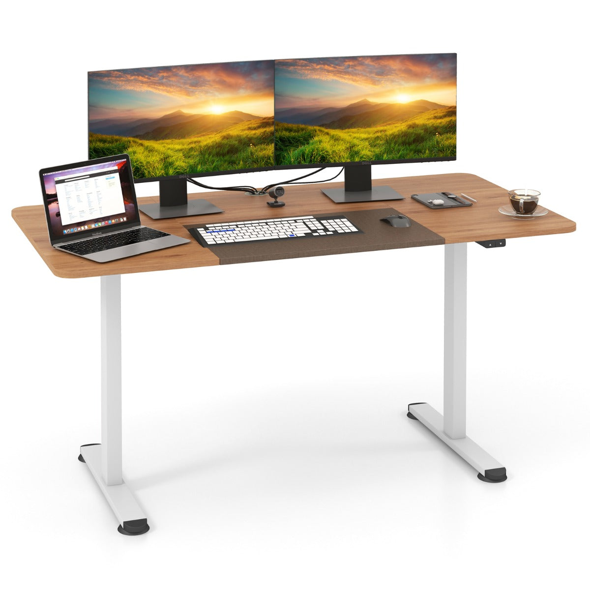 Large Electric Standing Desk with Button Controller for Office-Beige