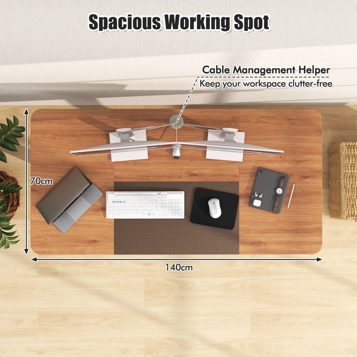 Large Electric Standing Desk with Button Controller for Office-Beige
