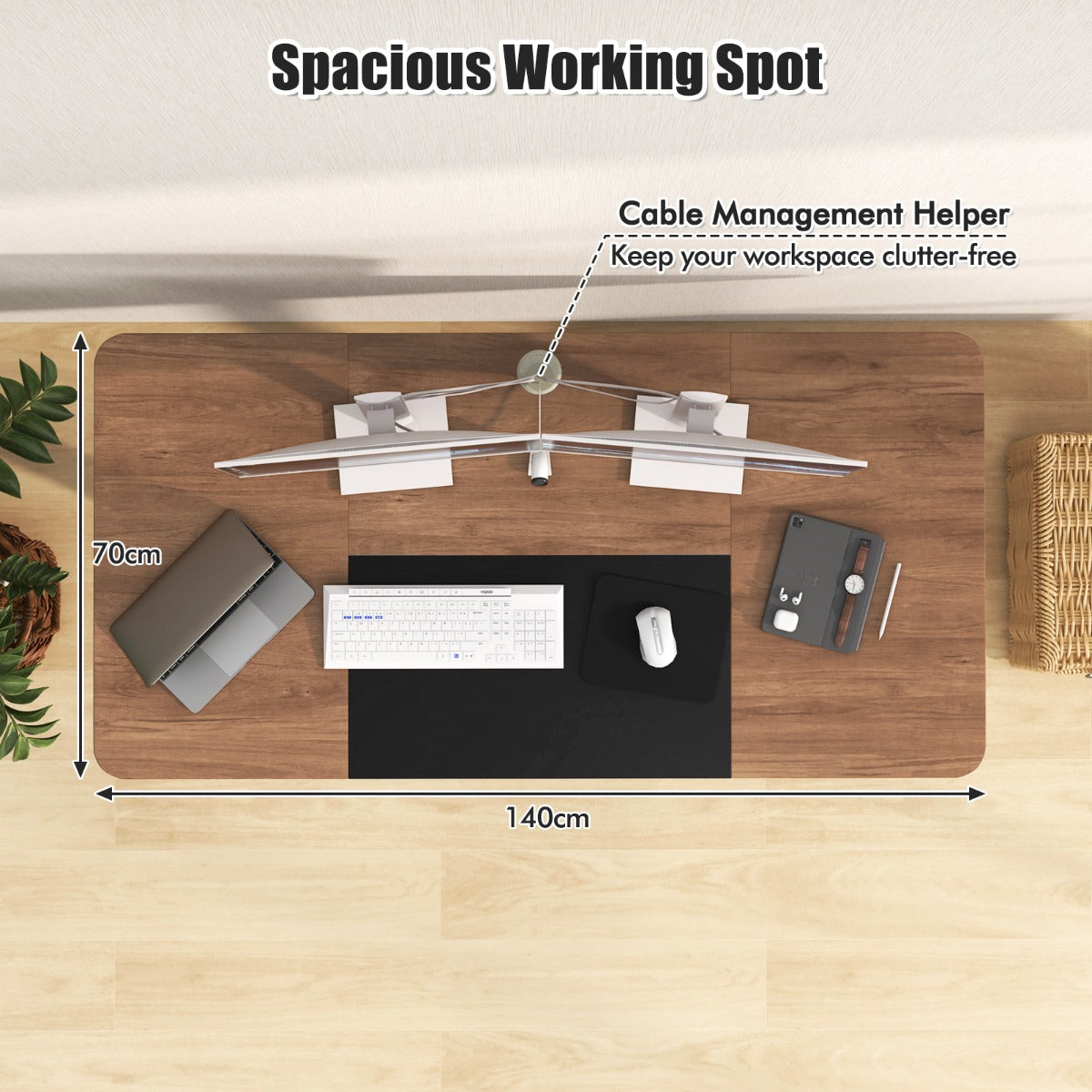 Large Electric Standing Desk with Button Controller for Office-Natural