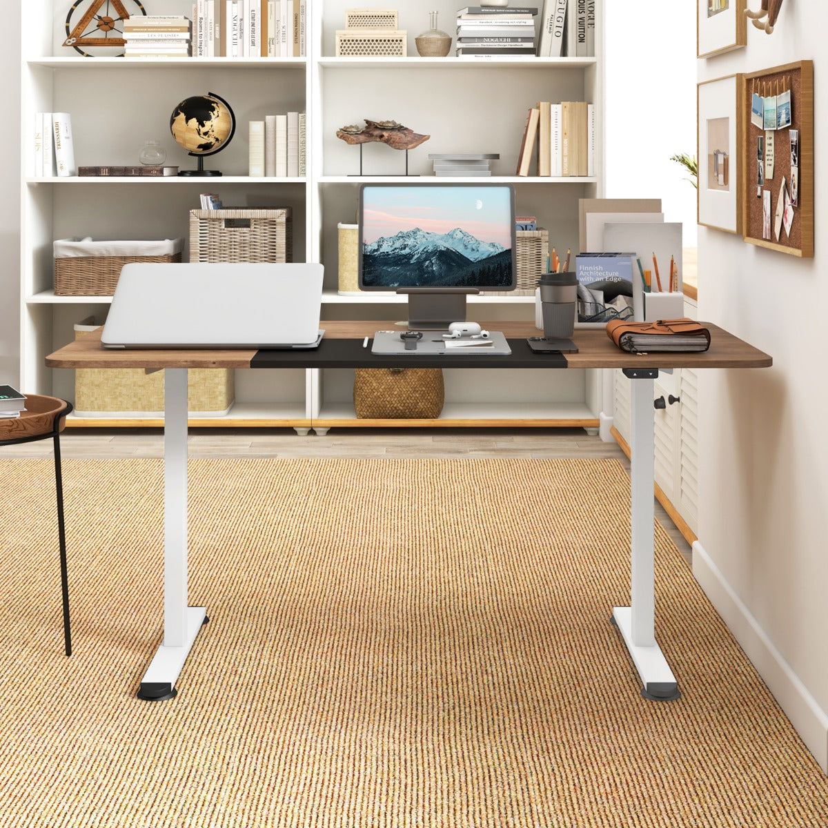 Large Electric Standing Desk with Button Controller for Office-Natural