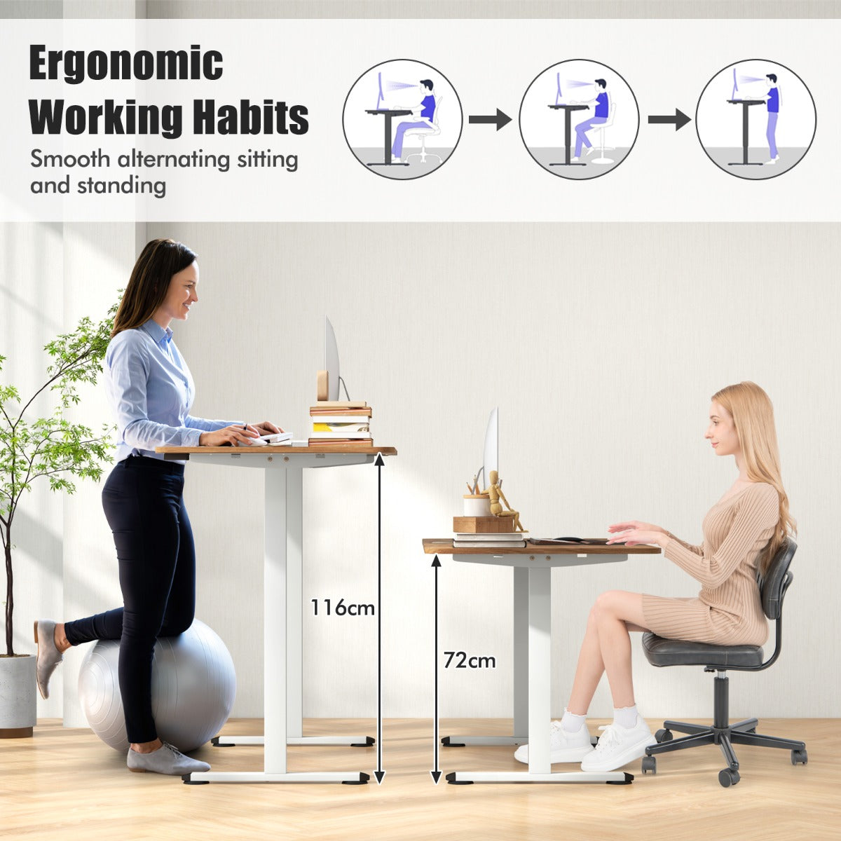 Large Electric Standing Desk with Button Controller for Office-Natural