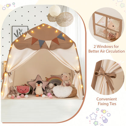 Large Kids Tent with Bright Lights and Flags for Aged 3 + Years Old-Coffee