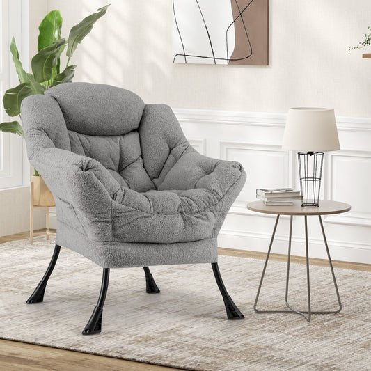 Large Lazy Chair with Cozy Head Pillow and Stylish Tufted Back-Grey