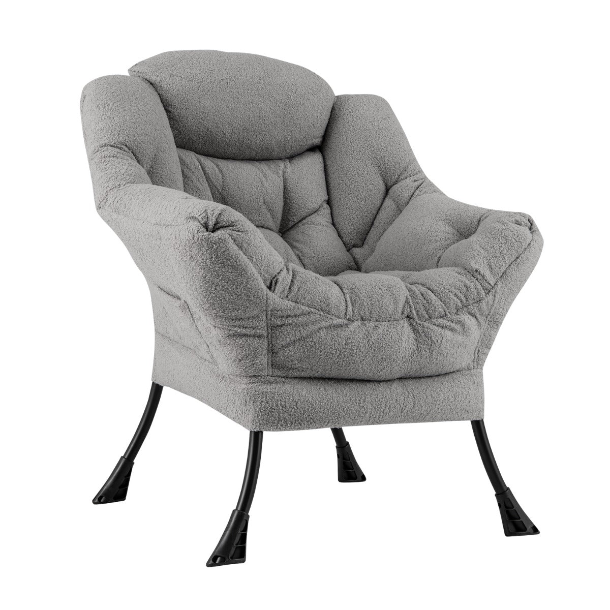 Large Lazy Chair with Cozy Head Pillow and Stylish Tufted Back-Grey