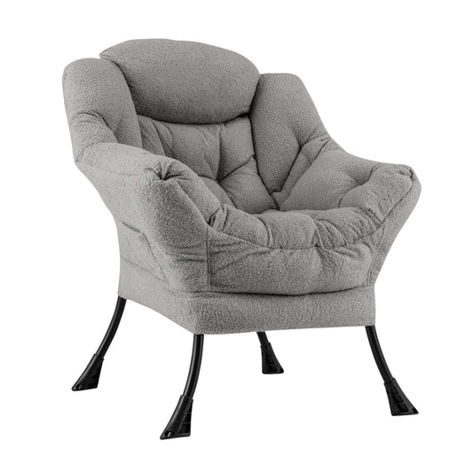 Large Lazy Chair with Cozy Head Pillow and Stylish Tufted Back-Grey