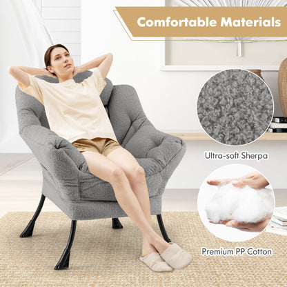 Large Lazy Chair with Cozy Head Pillow and Stylish Tufted Back-Grey