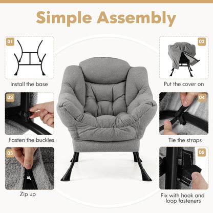 Large Lazy Chair with Cozy Head Pillow and Stylish Tufted Back-Grey
