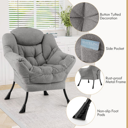 Large Lazy Chair with Cozy Head Pillow and Stylish Tufted Back-Grey