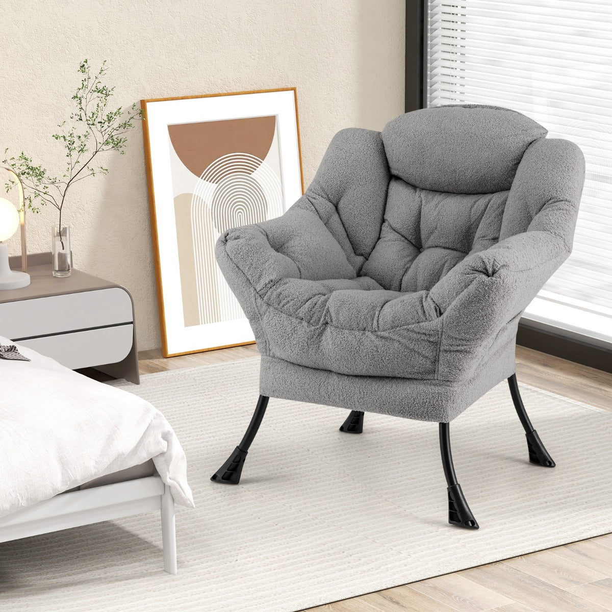 Large Lazy Chair with Cozy Head Pillow and Stylish Tufted Back-Grey