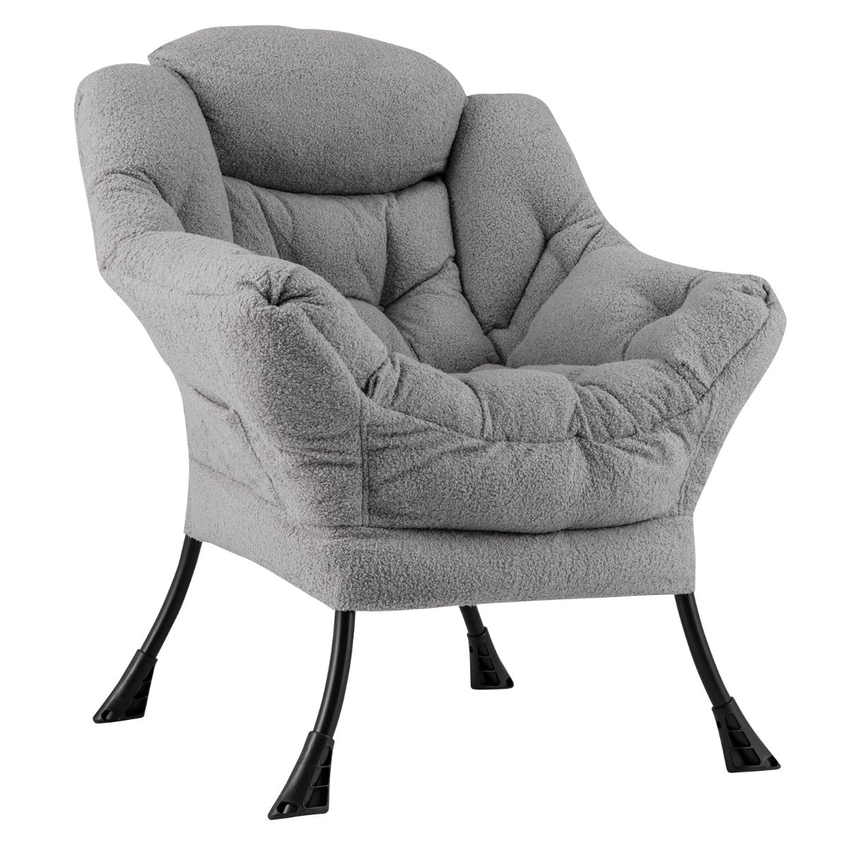 Large Lazy Chair with Cozy Head Pillow and Stylish Tufted Back-Grey