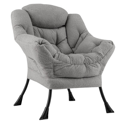Large Lazy Chair with Cozy Head Pillow and Stylish Tufted Back-Grey