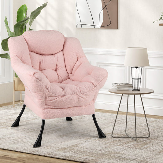 Large Lazy Chair with Cozy Head Pillow and Stylish Tufted Back-Pink