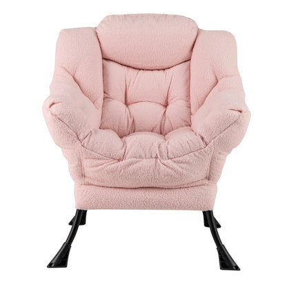 Large Lazy Chair with Cozy Head Pillow and Stylish Tufted Back-Pink
