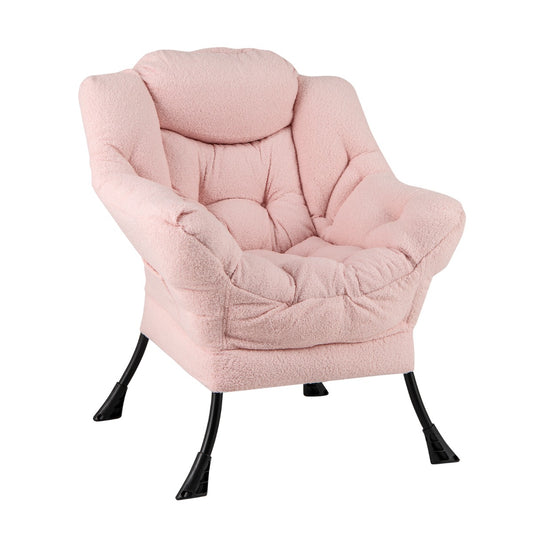 Large Lazy Chair with Cozy Head Pillow and Stylish Tufted Back-Pink