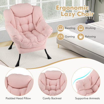 Large Lazy Chair with Cozy Head Pillow and Stylish Tufted Back-Pink