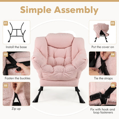 Large Lazy Chair with Cozy Head Pillow and Stylish Tufted Back-Pink