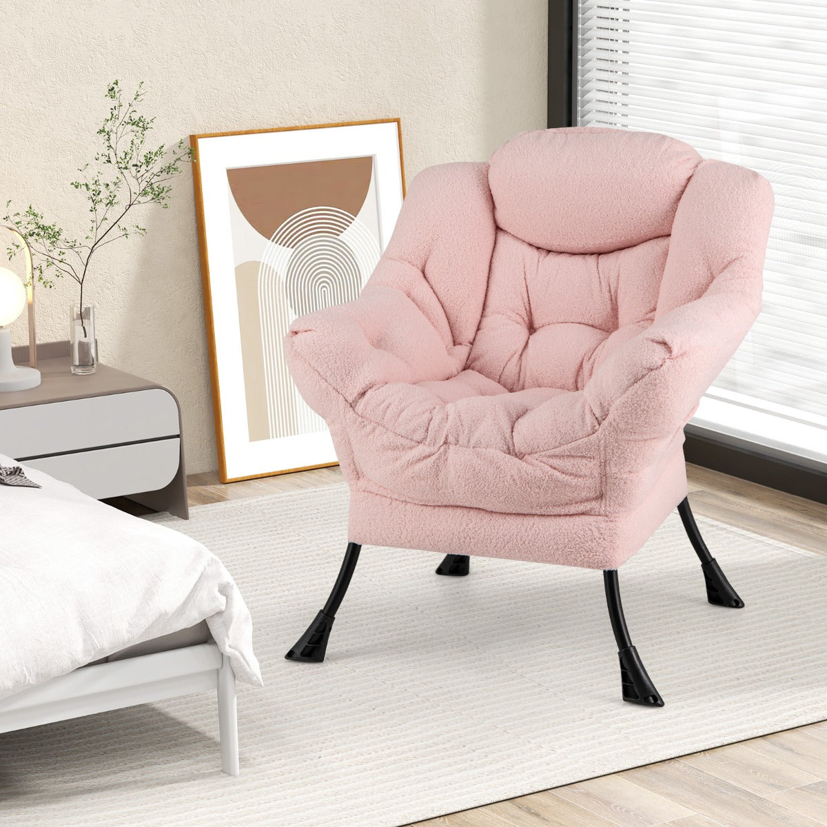 Large Lazy Chair with Cozy Head Pillow and Stylish Tufted Back-Pink