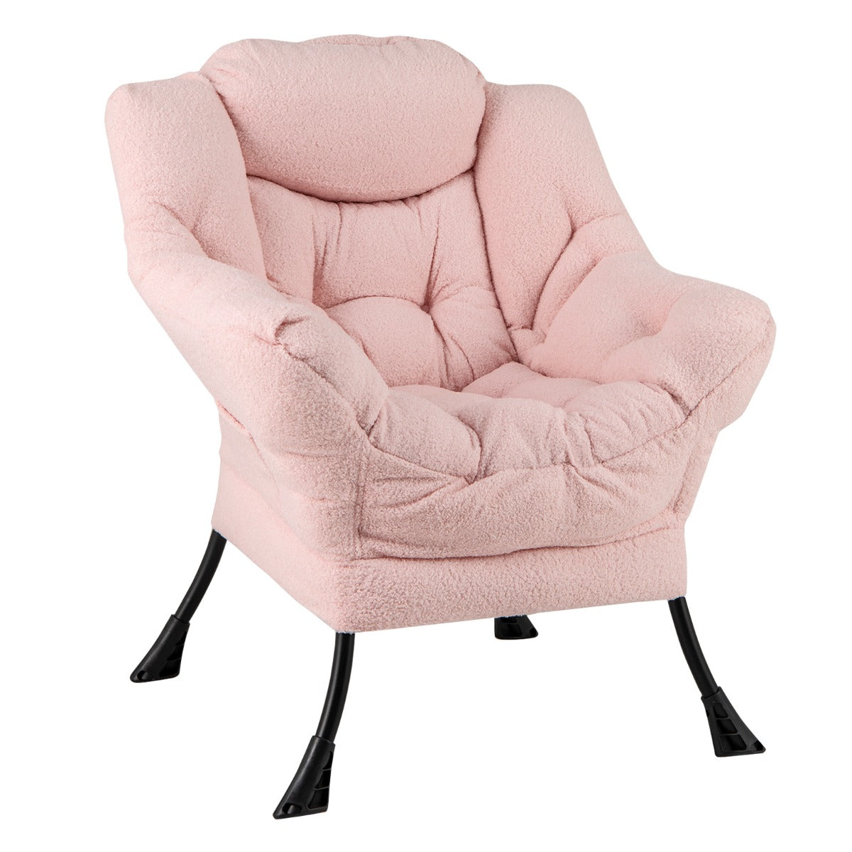 Large Lazy Chair with Cozy Head Pillow and Stylish Tufted Back-Pink