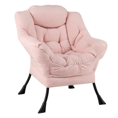 Large Lazy Chair with Cozy Head Pillow and Stylish Tufted Back-Pink