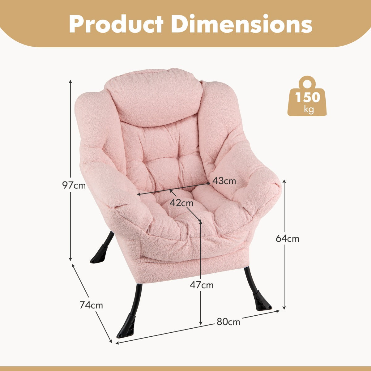 Large Lazy Chair with Cozy Head Pillow and Stylish Tufted Back-Pink