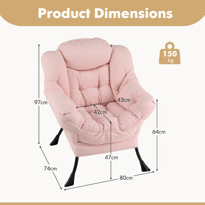 Large Lazy Chair with Cozy Head Pillow and Stylish Tufted Back-Pink