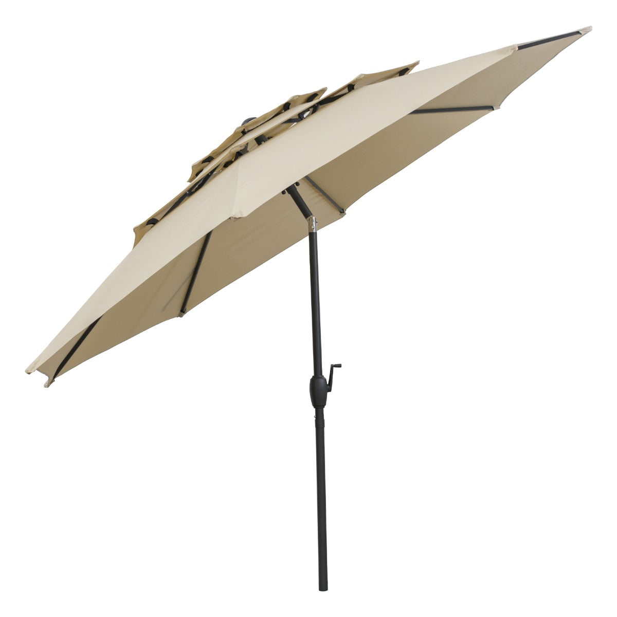 Large Market Table Umbrella with Push Button Tilt and Crank Handle-Beige