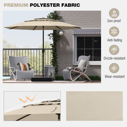 Large Market Table Umbrella with Push Button Tilt and Crank Handle-Beige