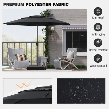 Large Market Table Umbrella with Push Button Tilt and Crank Handle-Black