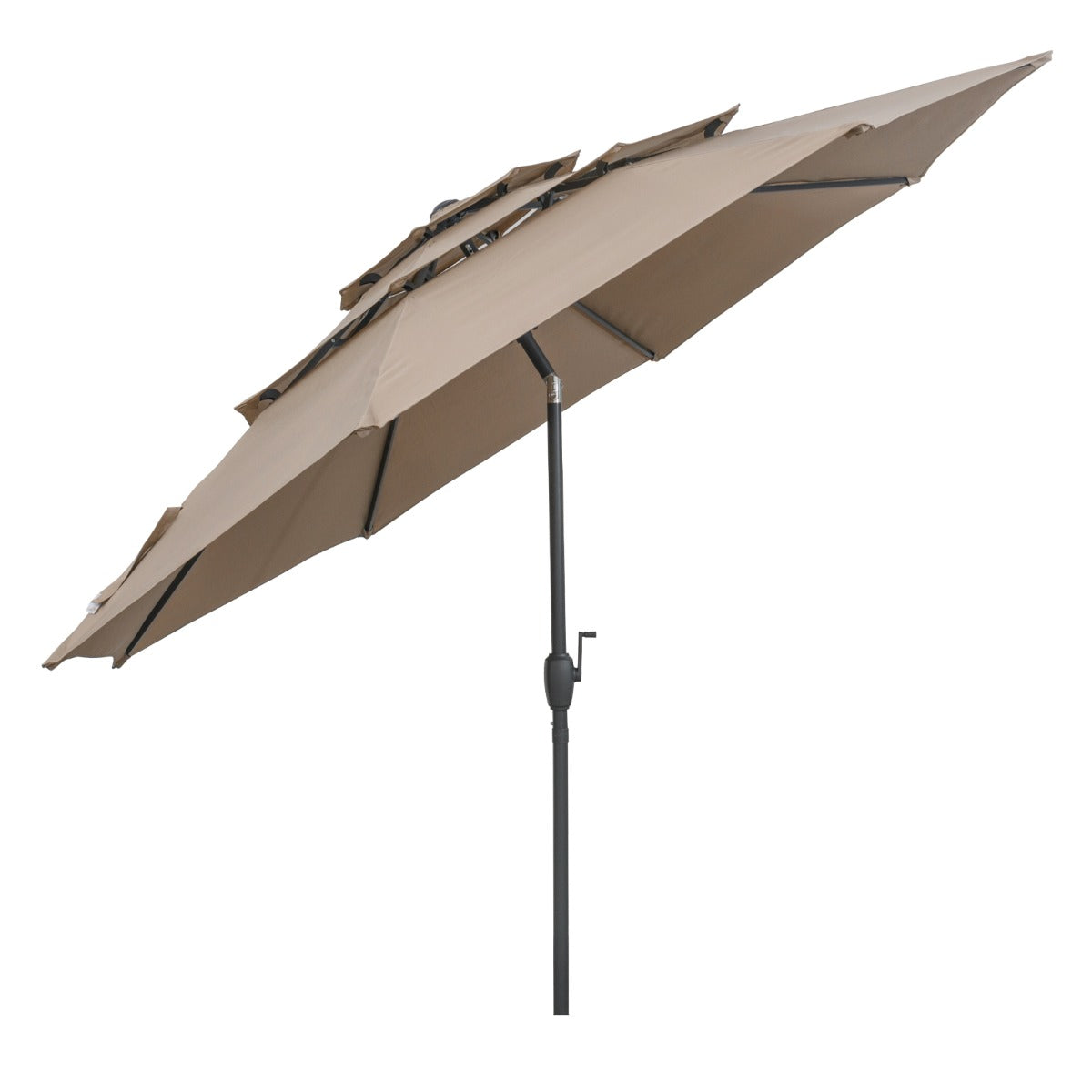 Large Market Table Umbrella with Push Button Tilt and Crank Handle-Brown