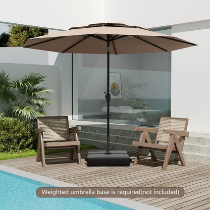 Large Market Table Umbrella with Push Button Tilt and Crank Handle-Brown