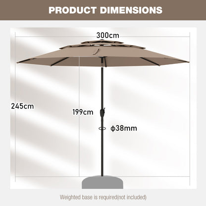 Large Market Table Umbrella with Push Button Tilt and Crank Handle-Brown