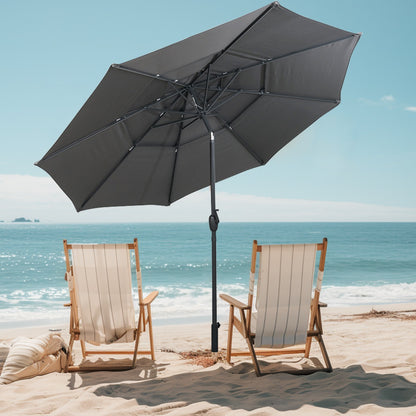 Large Market Table Umbrella with Push Button Tilt and Crank Handle-Grey