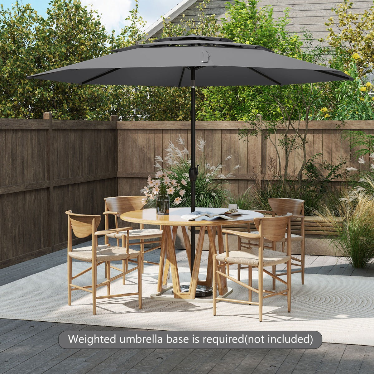 Large Market Table Umbrella with Push Button Tilt and Crank Handle-Grey