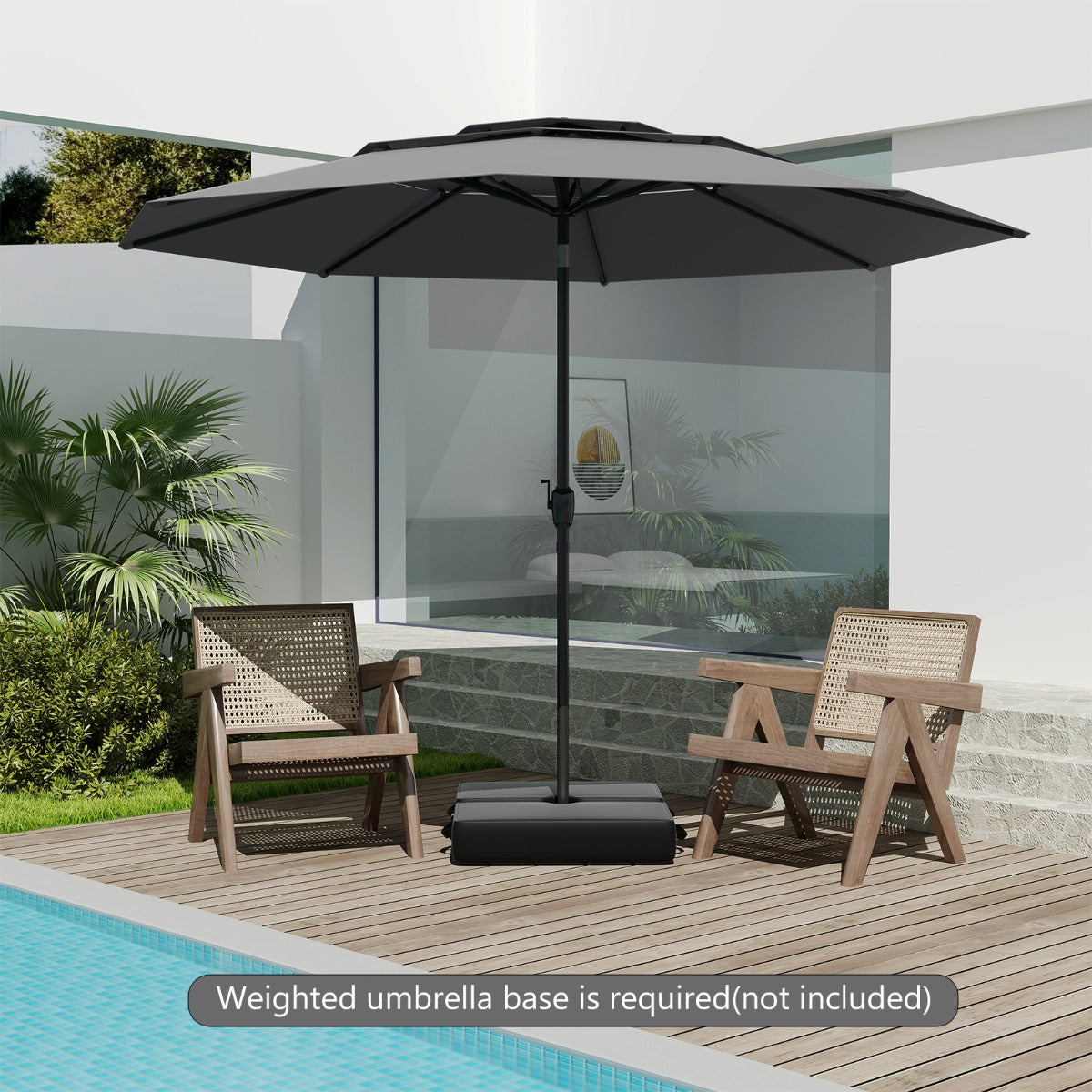 Large Market Table Umbrella with Push Button Tilt and Crank Handle-Grey