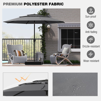 Large Market Table Umbrella with Push Button Tilt and Crank Handle-Grey