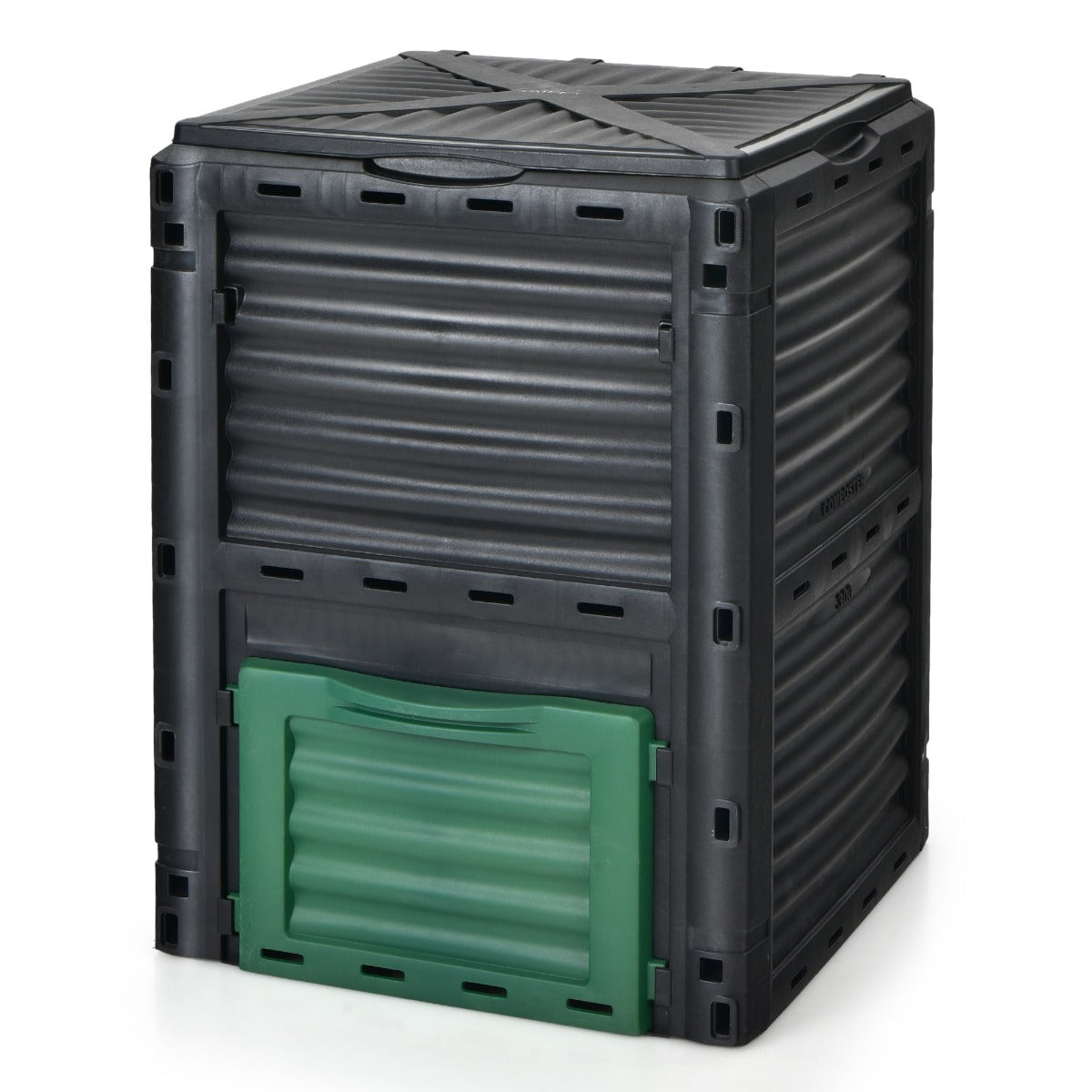 Large Outdoor Compost Bin 300L with Top Flip Door and Latch-on Lid-Black and Green