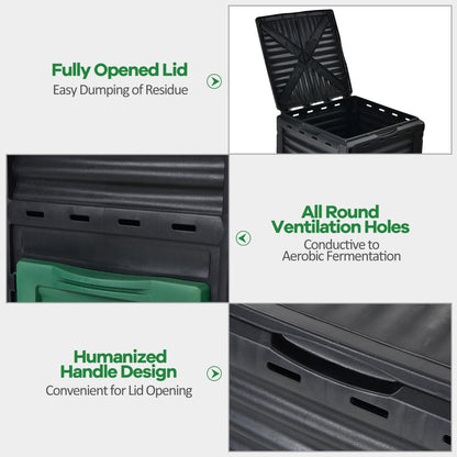 Large Outdoor Compost Bin 300L with Top Flip Door and Latch-on Lid-Black and Green